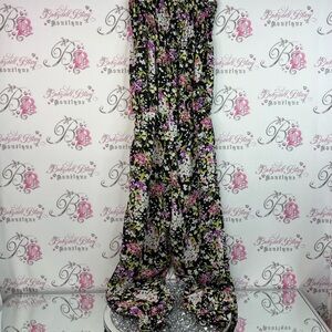 Strapless one piece jumpsuit pants smocked flowers Floral Wide-Leg Pants cuffed